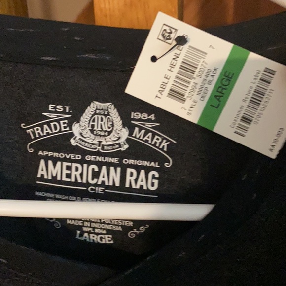 Men's American Rag long sleeve black shirt. 3 buttons at collar table henleys - Picture 3 of 3